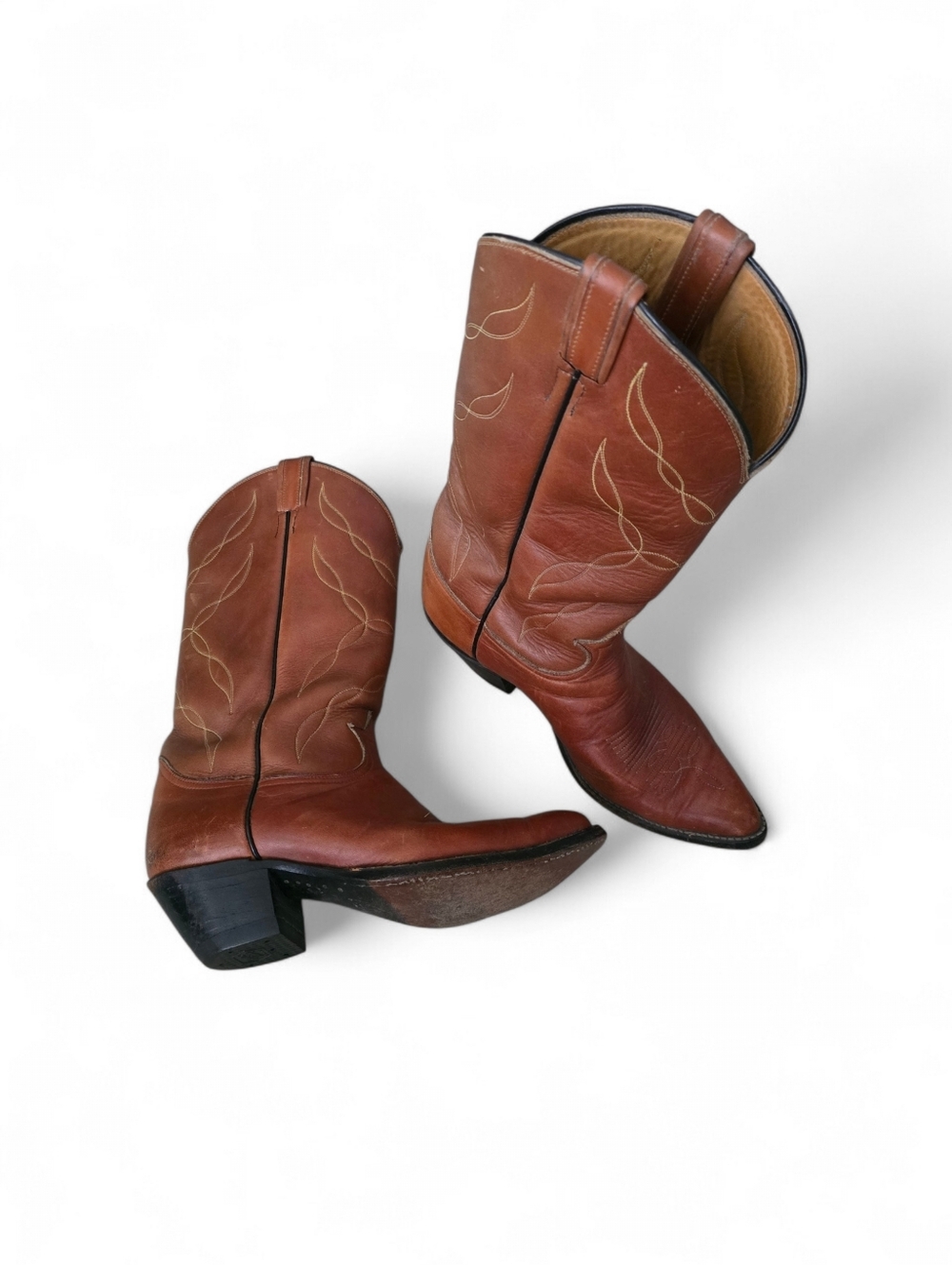 Vintage Tony Lama Cowboy Boots Men's 9E Wide USA Made Cognac Leather Western - Picture 3 of 12